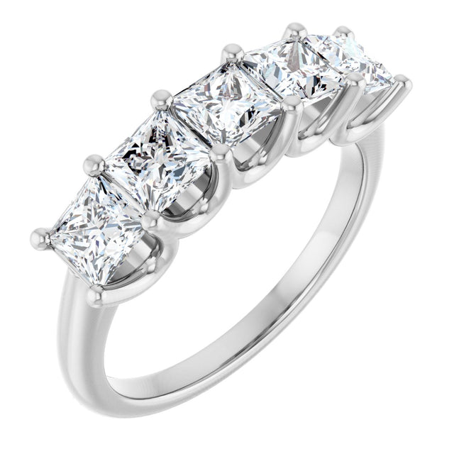Platinum Square Lab-Grown Diamond U-Prong Five-Stone Anniversary Band – 1/2–2 5/8 CTW