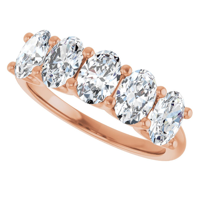 14K Gold Oval Lab-Grown Diamond U-Prong Five-Stone Anniversary Band – 6x4 mm Stones - Rose Gold - view 5