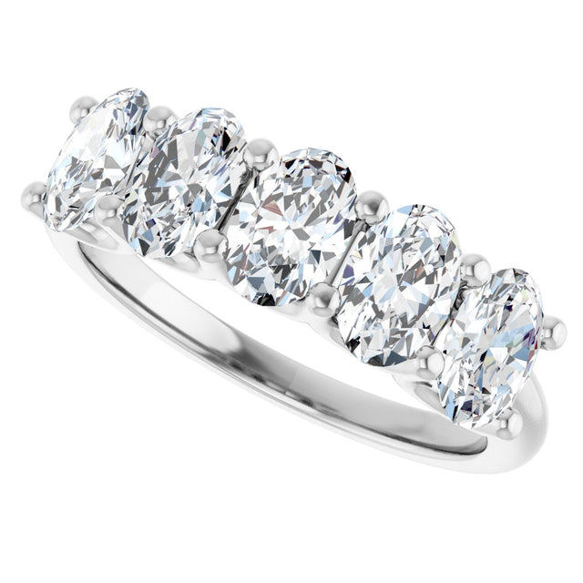 14K Gold Oval Lab-Grown Diamond U-Prong Five-Stone Anniversary Band – 6x4 mm Stones - White Gold - view 5