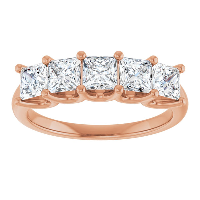 14K Gold Square Lab-Grown Diamond U-Prong Five-Stone Anniversary Band – 1/2–2 CTW - Rose Gold - view 3