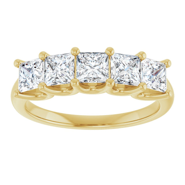 14K Gold Square Lab-Grown Diamond U-Prong Five-Stone Anniversary Band – 1/2–2 CTW - Yellow Gold - view 3