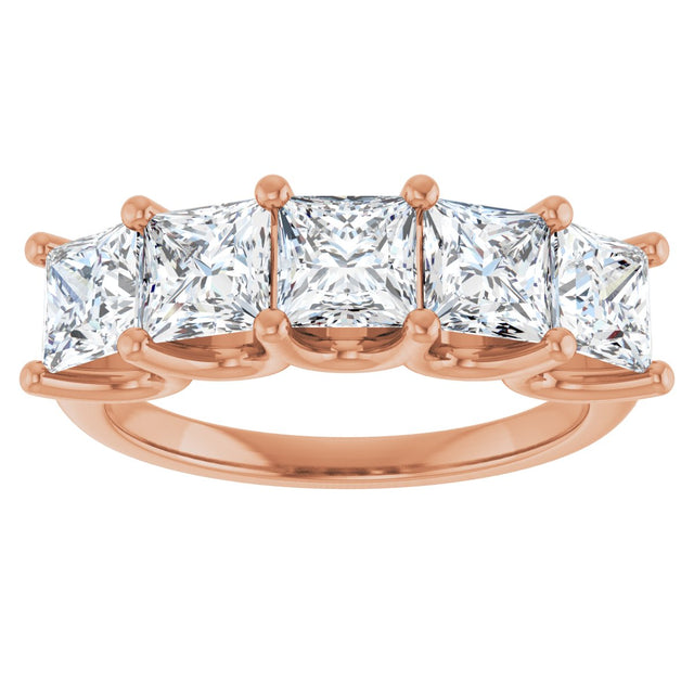 14K Gold Square Lab-Grown Diamond U-Prong Five-Stone Anniversary Band – 2 5/8 CTW - Rose Gold - view 3