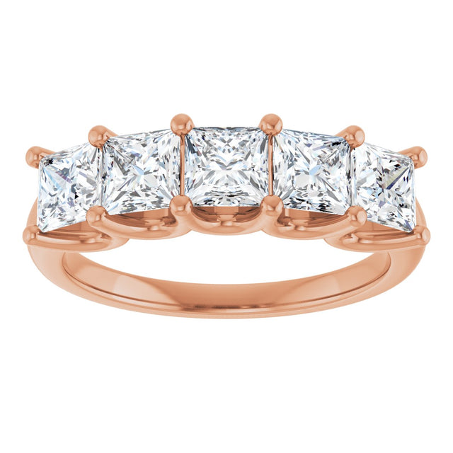 14K Gold Square Lab-Grown Diamond U-Prong Five-Stone Anniversary Band – 1/2–2 CTW - Rose Gold - view 3