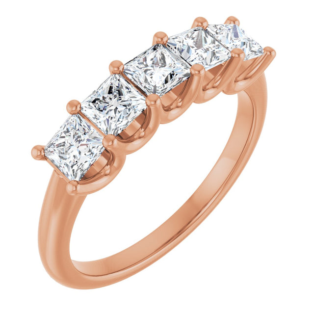 14K Gold Square Lab-Grown Diamond U-Prong Five-Stone Anniversary Band – 1/2–2 CTW - Rose Gold