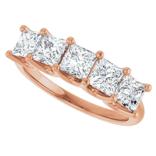 14K Gold Square Lab-Grown Diamond U-Prong Five-Stone Anniversary Band – 1/2–2 CTW - Rose Gold - view 5