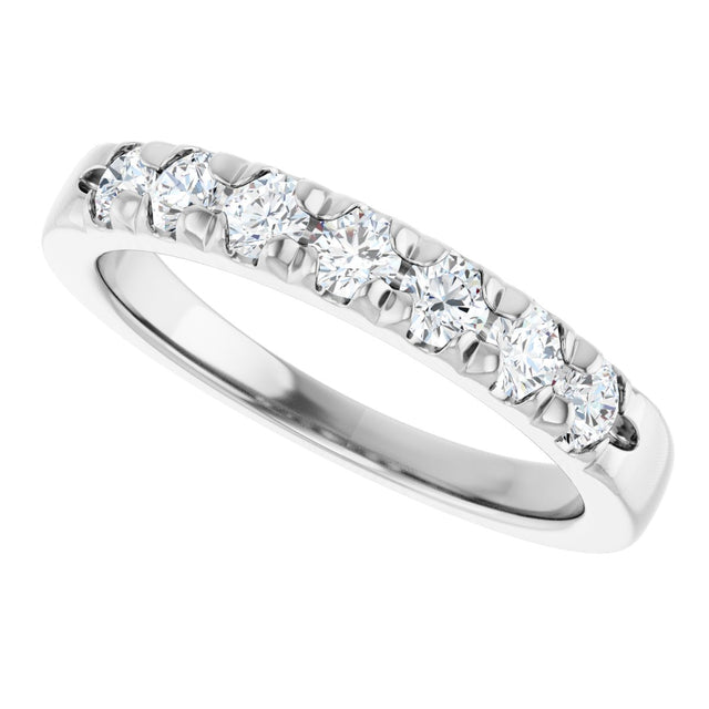 14K Gold Round Natural Diamond French-Set Seven-Stone Anniversary Band – 1/4–7/8 CTW - White Gold - view 5