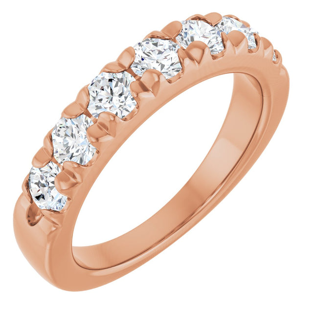 14K Gold Round Lab-Grown Diamond French-Set Seven-Stone Anniversary Band – 1 1/8 CTW - Rose Gold