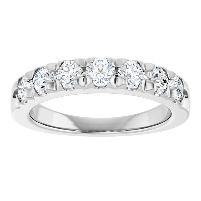 14K Gold Round Natural Diamond French-Set Seven-Stone Anniversary Band – 1 CTW - White Gold - view 3