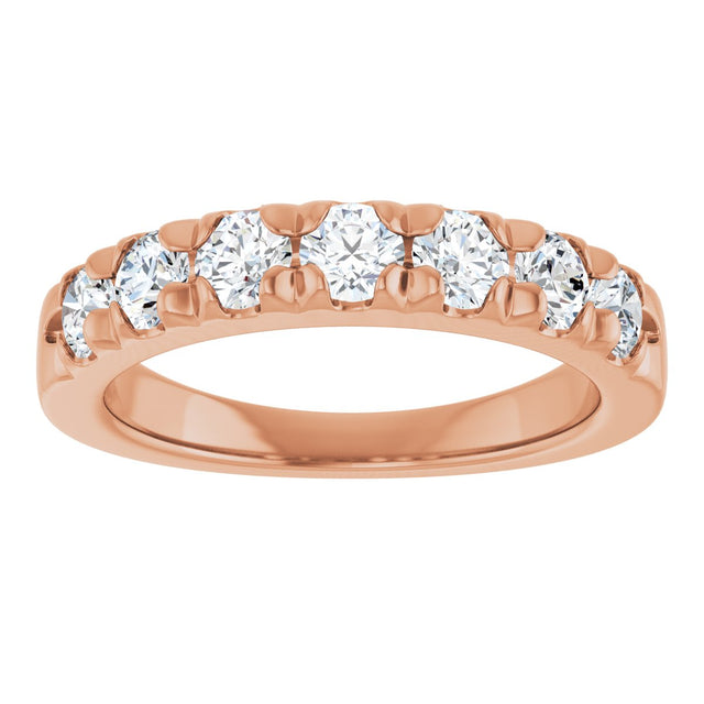 14K Gold Round Natural Diamond French-Set Seven-Stone Anniversary Band – 1 CTW - Rose Gold - view 3