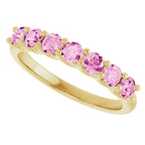14K Gold Round Natural Pink Sapphire U-Prong Seven-Stone Anniversary Band - view 5
