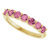 14K Gold Round Natural Pink Tourmaline U-Prong Seven-Stone Anniversary Band - view 5