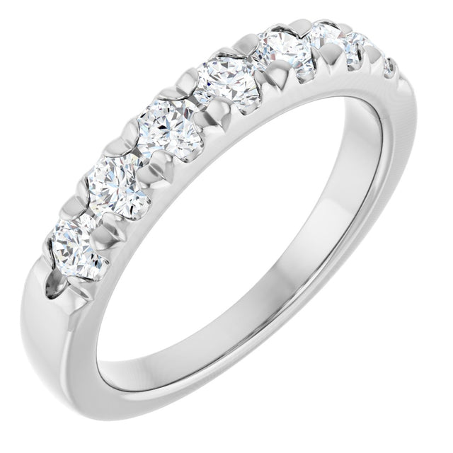 14K Gold Round Natural Diamond French-Set Seven-Stone Anniversary Band – 1/4–7/8 CTW - White Gold