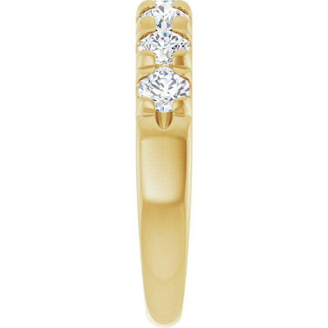 14K Gold Round Natural Diamond French-Set Seven-Stone Anniversary Band – 1 CTW - Yellow Gold - view 4