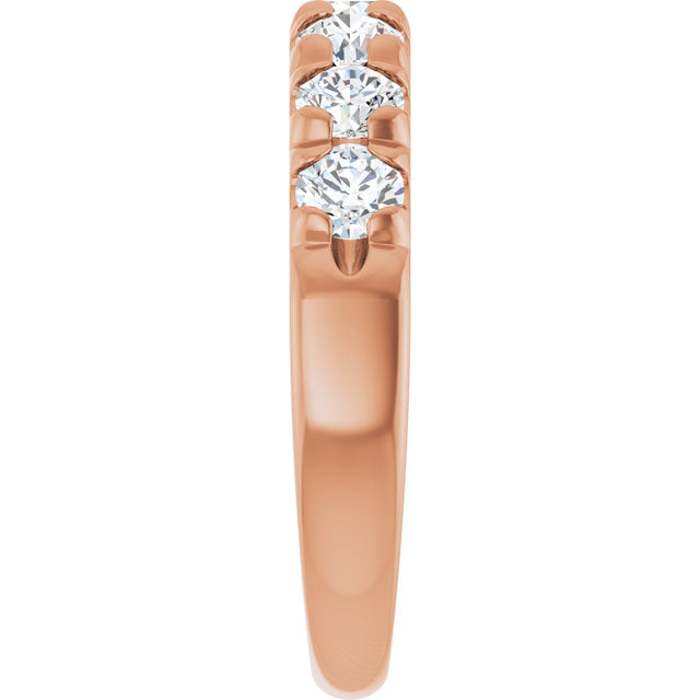 14K Gold Round Natural Diamond French-Set Seven-Stone Anniversary Band – 1 CTW - Rose Gold - view 4