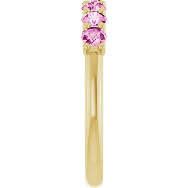 14K Gold Round Natural Pink Sapphire U-Prong Seven-Stone Anniversary Band - view 4