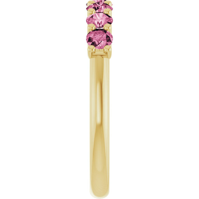 14K Gold Round Natural Pink Tourmaline U-Prong Seven-Stone Anniversary Band - view 4