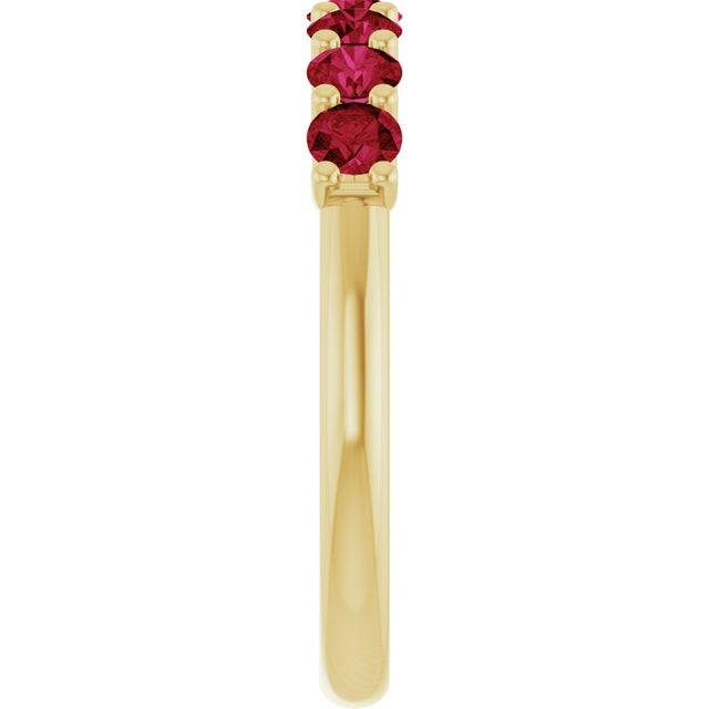 14K Gold Round Natural Ruby U-Prong Seven-Stone Anniversary Band - view 4