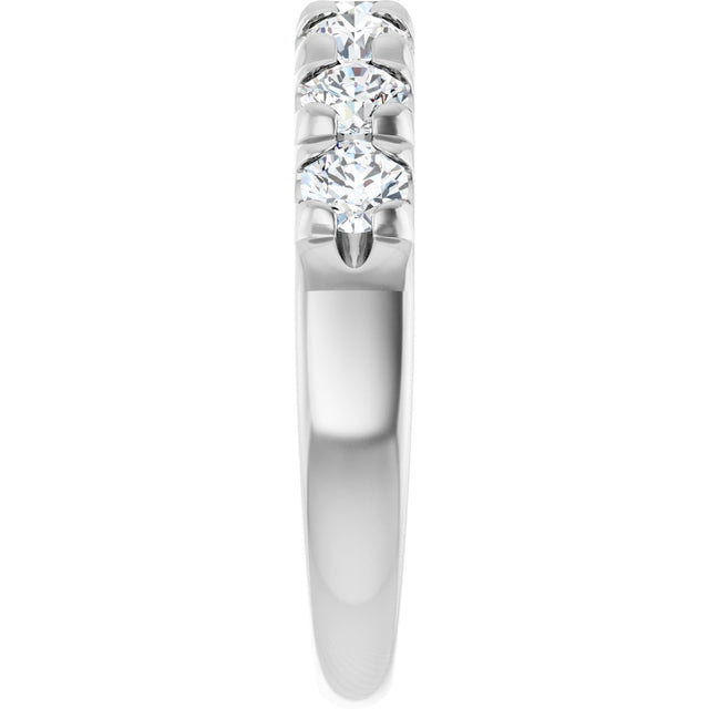 14K Gold Round Natural Diamond French-Set Seven-Stone Anniversary Band – 1 CTW - White Gold - view 4