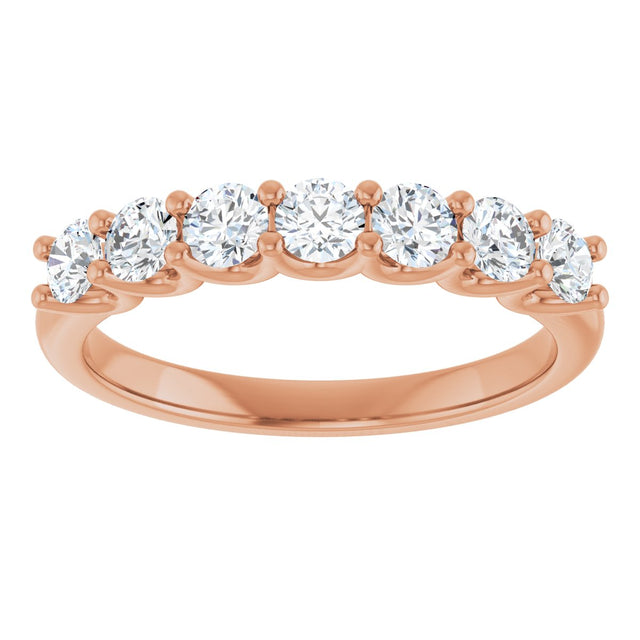 14K Gold Round Natural Diamond U-Prong Seven-Stone Anniversary Band – 3 mm Stones - Rose Gold - view 3