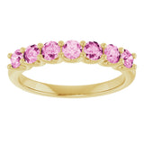 14K Gold Round Natural Pink Sapphire U-Prong Seven-Stone Anniversary Band - view 3