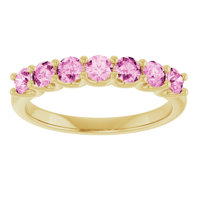 14K Gold Round Natural Pink Sapphire U-Prong Seven-Stone Anniversary Band - view 3