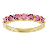 14K Gold Round Natural Pink Tourmaline U-Prong Seven-Stone Anniversary Band - view 3