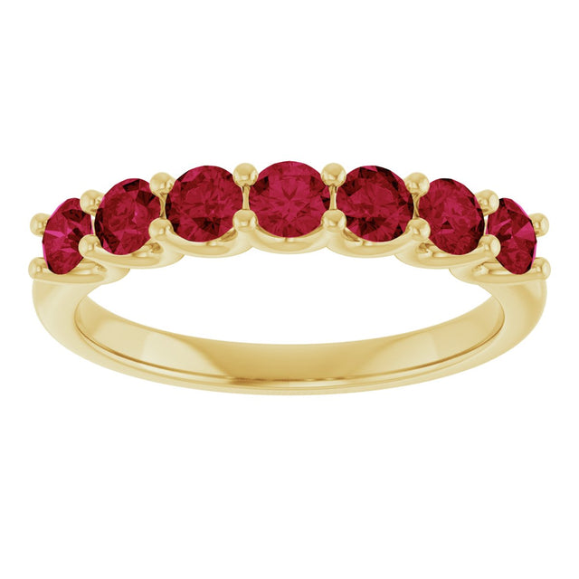 14K Gold Round Natural Ruby U-Prong Seven-Stone Anniversary Band - view 3