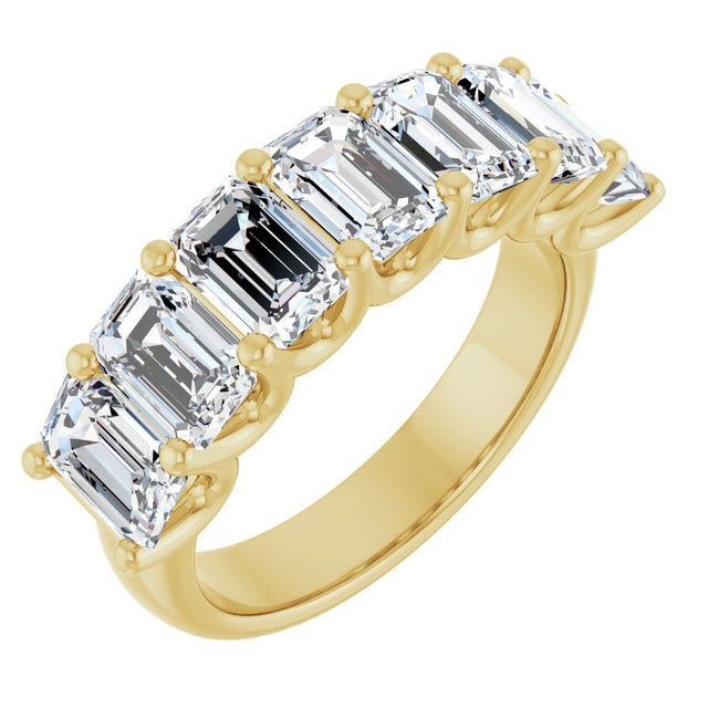 14K Gold Emerald Natural Diamond U-Prong Seven-Stone Anniversary Band – 2 1/6–4 1/5 CTW - Yellow Gold