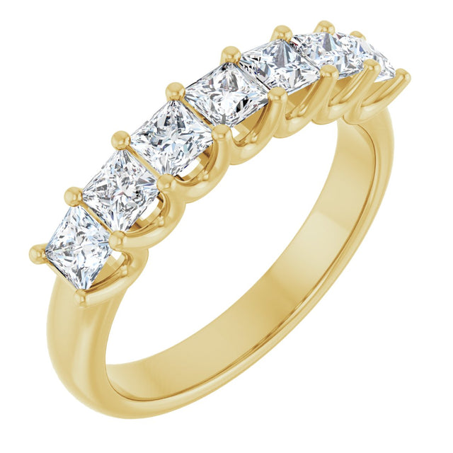 14K Gold Square Lab-Grown Diamond U-Prong Seven-Stone Anniversary Band – 1 1/6–1 3/4 CTW - Yellow Gold