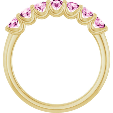 14K Gold Round Natural Pink Sapphire U-Prong Seven-Stone Anniversary Band - view 2