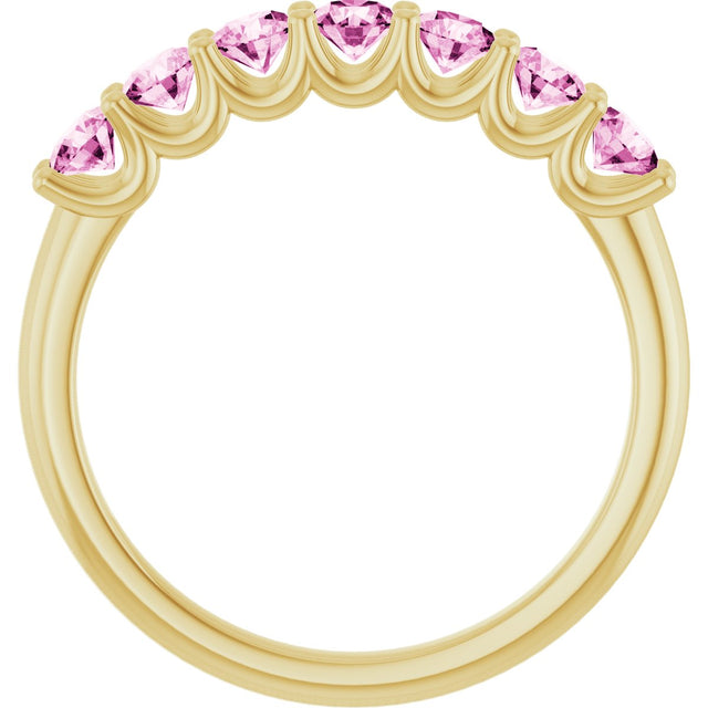 14K Gold Round Natural Pink Sapphire U-Prong Seven-Stone Anniversary Band - view 2