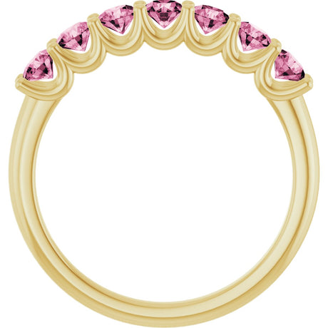14K Gold Round Natural Pink Tourmaline U-Prong Seven-Stone Anniversary Band - view 2