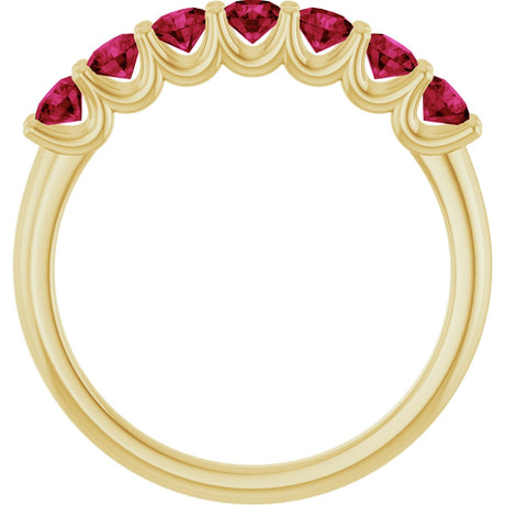 14K Gold Round Natural Ruby U-Prong Seven-Stone Anniversary Band - view 2
