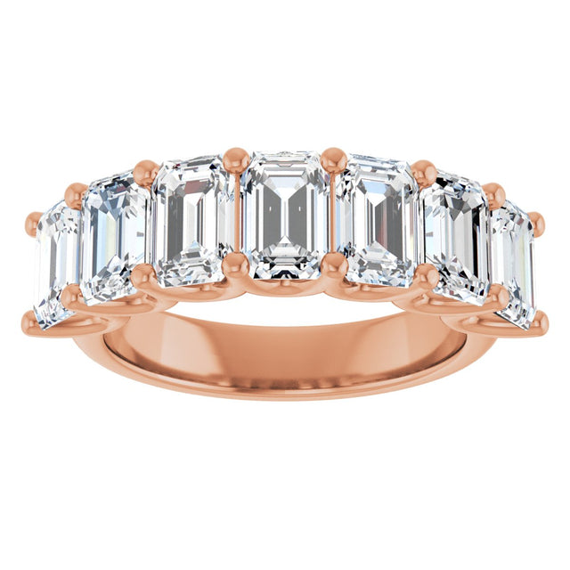 14K Gold Emerald Lab-Grown Diamond U-Prong Seven-Stone Anniversary Band – 2 1/6–4 1/5 CTW - Rose Gold - view 3