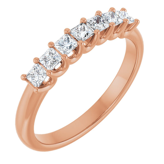 14K Gold Square Natural Diamond U-Prong Seven-Stone Anniversary Band – 1/6–5/8 CTW - Rose Gold