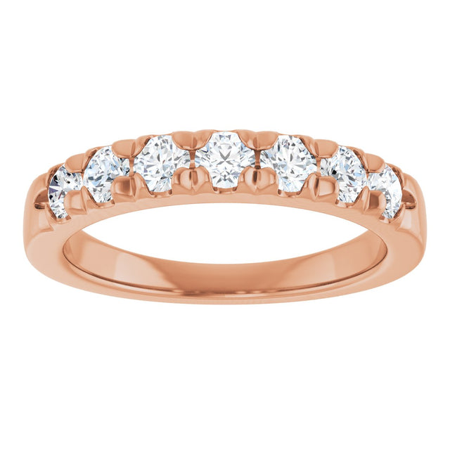 14K Gold Round Natural Diamond French-Set Seven-Stone Anniversary Band – 1/4–7/8 CTW - Rose Gold - view 3