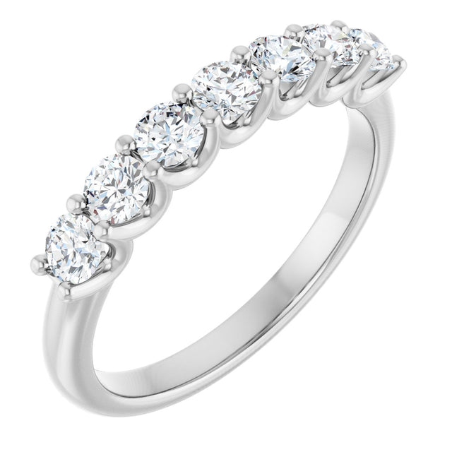 14K Gold Round Natural Diamond U-Prong Seven-Stone Anniversary Band – 3 mm Stones - White Gold