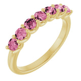 14K Gold Round Natural Pink Tourmaline U-Prong Seven-Stone Anniversary Band