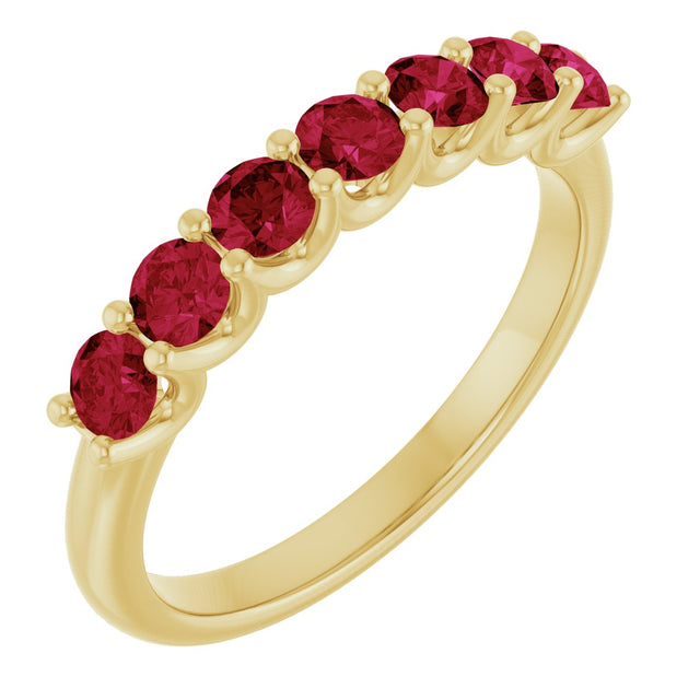 14K Gold Round Natural Ruby U-Prong Seven-Stone Anniversary Band