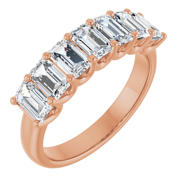 14K Gold Emerald Lab-Grown Diamond U-Prong Seven-Stone Anniversary Band – 2 1/6–4 1/5 CTW - Rose Gold