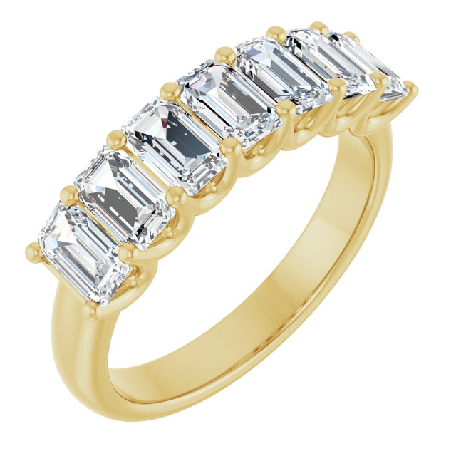 14K Gold Emerald Lab-Grown Diamond U-Prong Seven-Stone Anniversary Band – 2 1/6–4 1/5 CTW - Yellow Gold