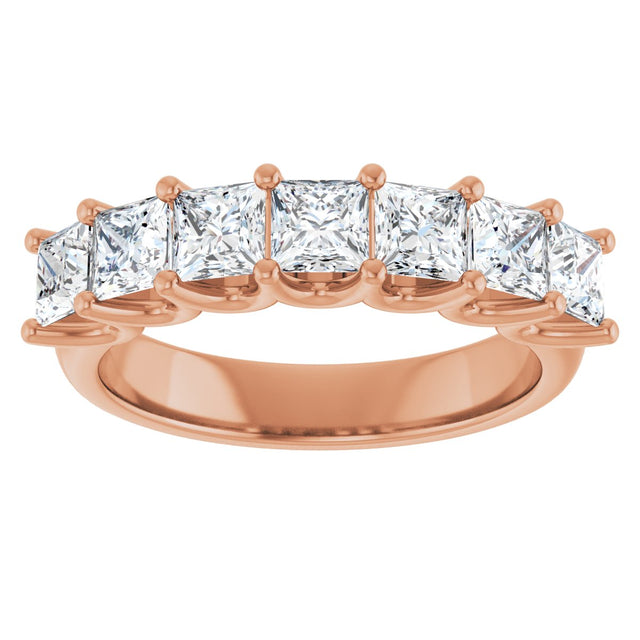 14K Gold Square Lab-Grown Diamond U-Prong Seven-Stone Anniversary Band – 1 1/6–1 3/4 CTW - Rose Gold - view 3