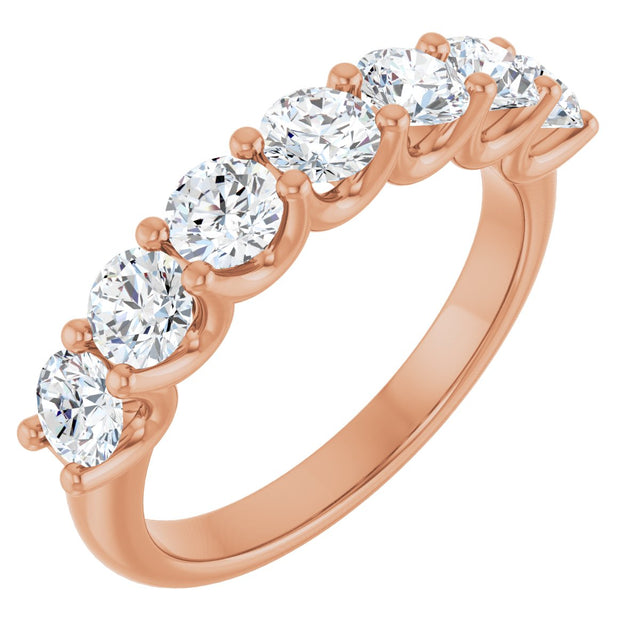 14K Gold Round Natural Diamond U-Prong Seven-Stone Anniversary Band – 3.8 mm Stones - Rose Gold