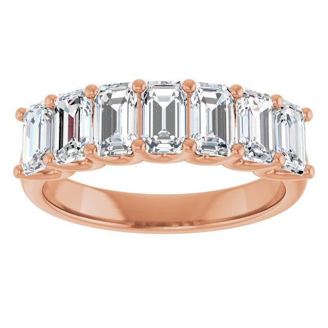 14K Gold Emerald Lab-Grown Diamond U-Prong Seven-Stone Anniversary Band – 2 1/6–4 1/5 CTW - Rose Gold - view 3