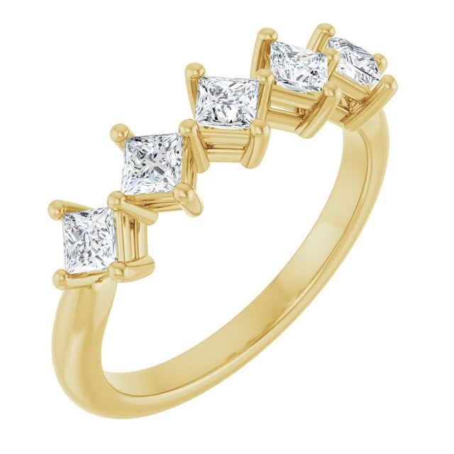 14K Gold Square Natural Diamond Five-Stone Anniversary Band – 3/8–1 1/8 CTW - Yellow Gold