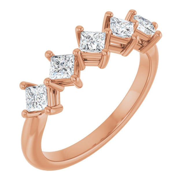 14K Gold Square Natural Diamond Five-Stone Anniversary Band – 3/8–1 1/8 CTW - Rose Gold