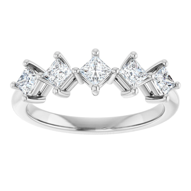 10K Gold Square Natural Diamond Five-Stone Anniversary Band – 5/8–1 9/10 CTW - White Gold - view 3