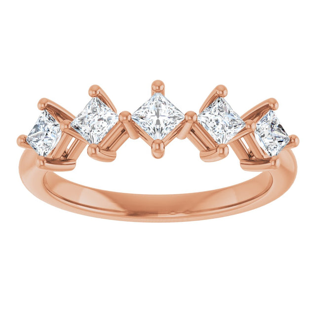 10K Gold Square Lab-Grown Diamond Five-Stone Anniversary Band – 1/2–1 9/10 CTW (Style 123843) - Rose Gold - view 3