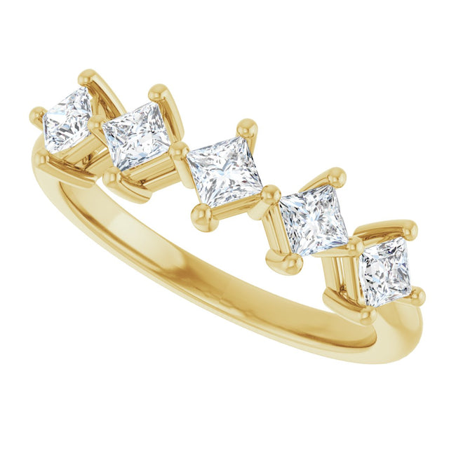 10K Gold Square Lab-Grown Diamond Five-Stone Anniversary Band – 1/2–1 9/10 CTW (Style 123843) - Yellow Gold - view 5