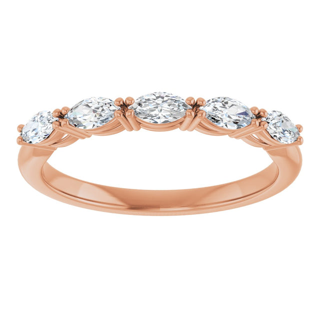 14K Gold Marquise Lab-Grown Diamond Five-Stone Anniversary Band – 1/3–1/2 CTW - Rose Gold - view 3